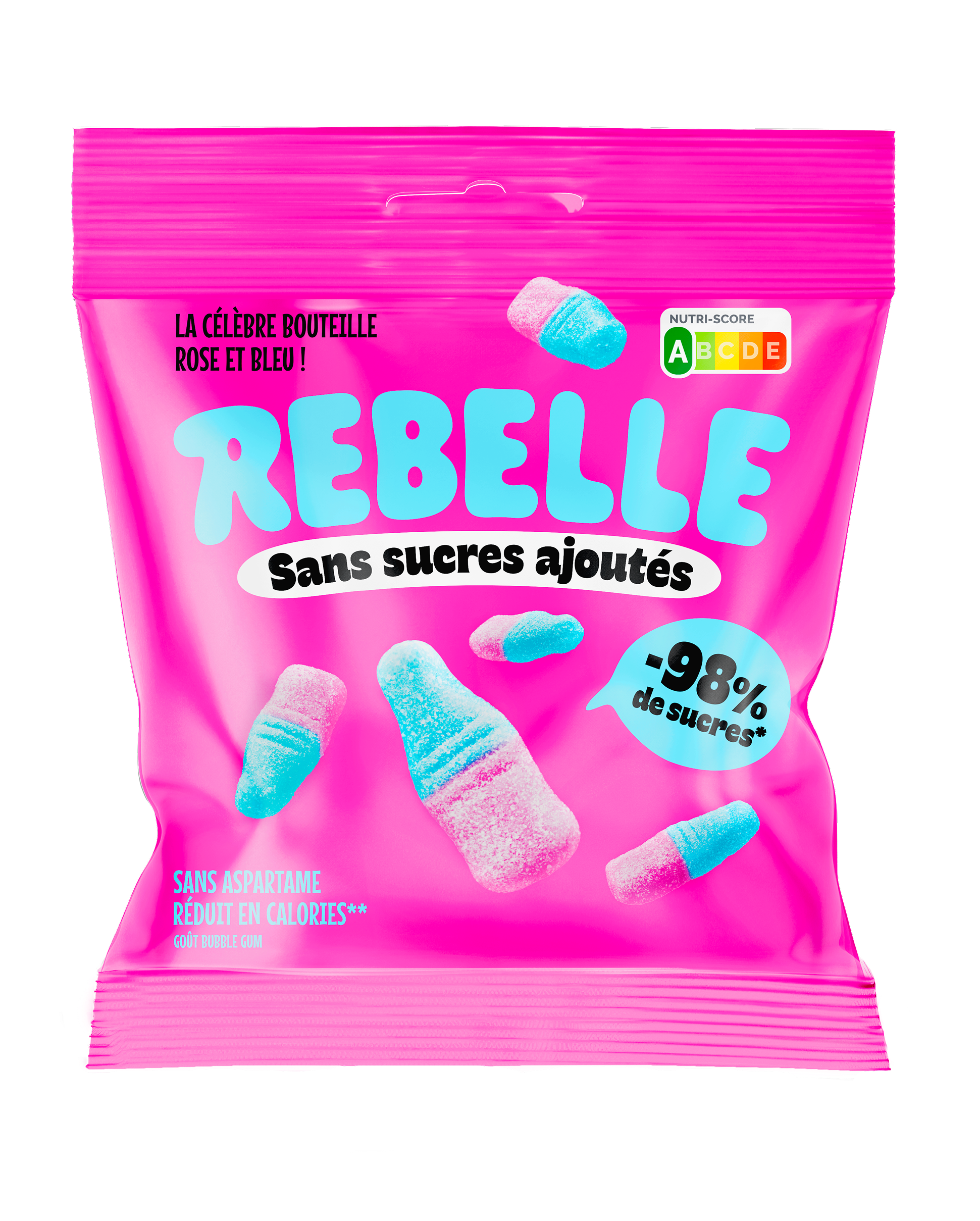 Bonbon gélifiés rebelle bouteille rose et bleu